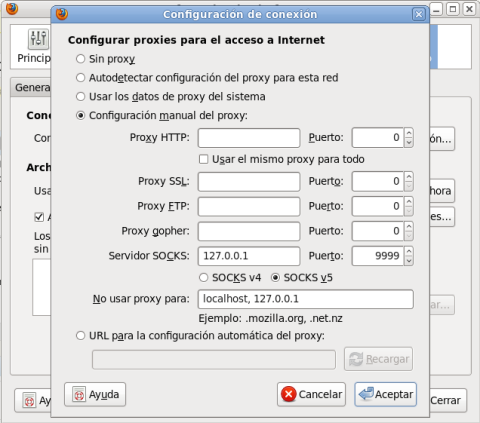 Firefox Proxy (SOCKS) configuration